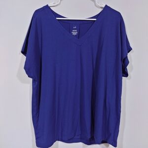 J.Jill Blue V-Neck Short Sleeve Blouse | Relaxed Fit | XL